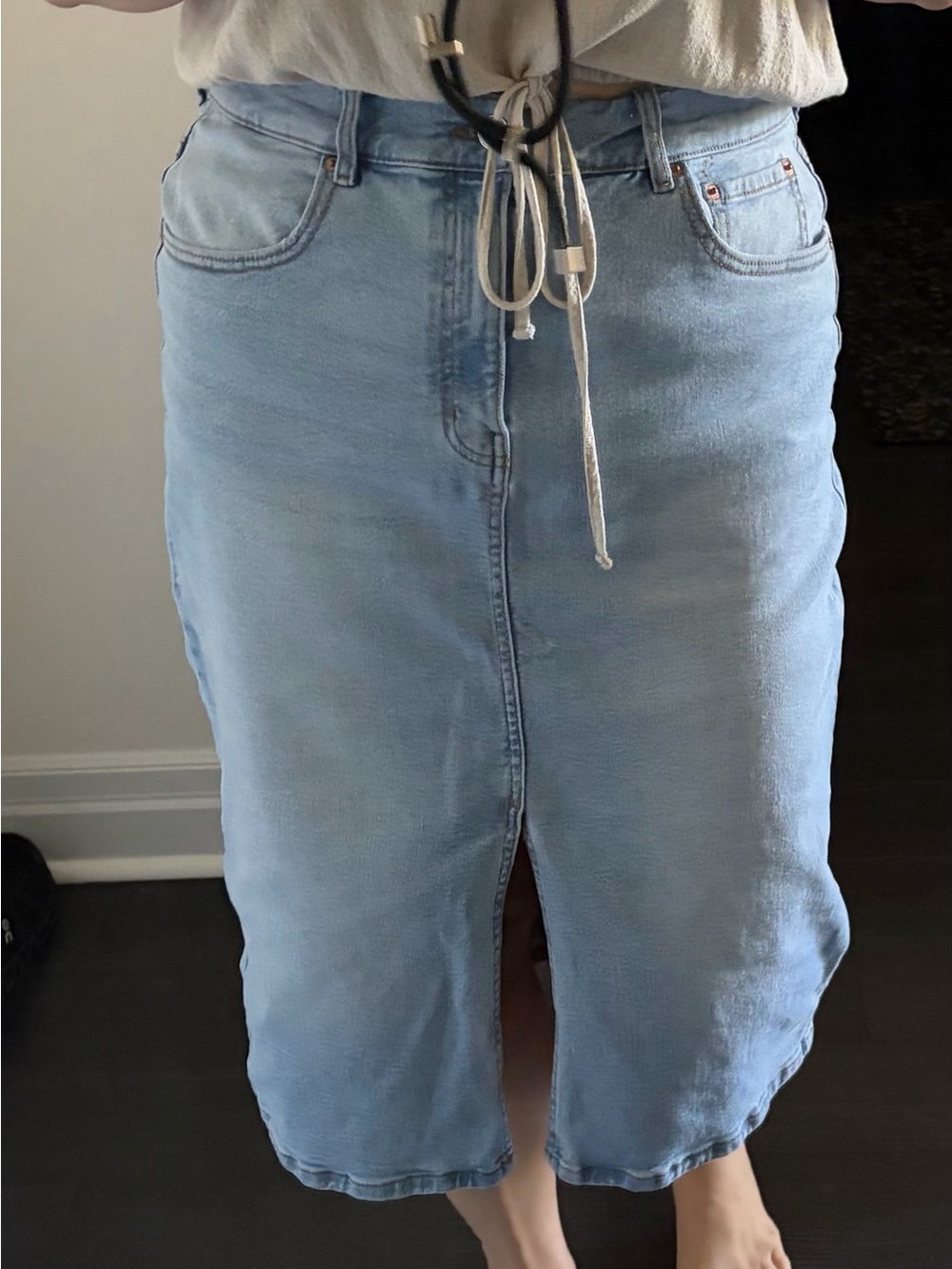 Light Wash Denim Midi Skirt with Front Slit Ardene